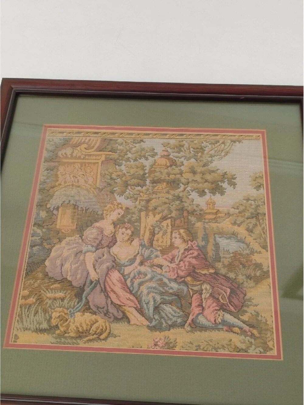 Vintage France Gobelin  Tapestry Versailles Victorian Garden Scene 13